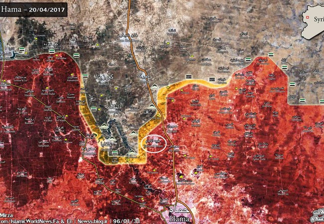 “Hổ Syria” đánh bật phiến quân, chiếm thị trấn chiến lược ở Hama (video) Bản đồ chiến sự miền bắc Hama tính đến ngày 20.04.2017