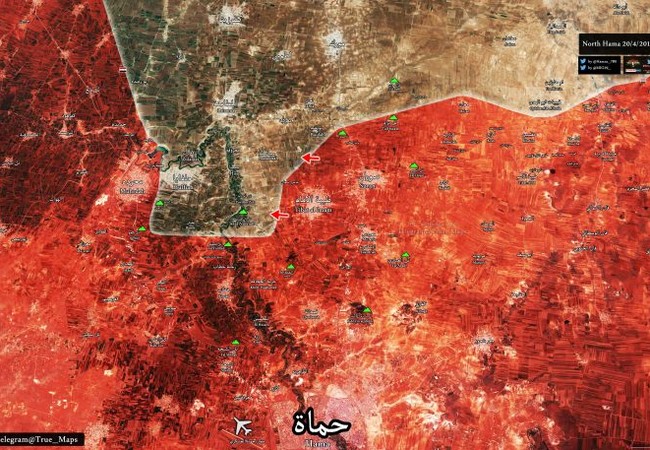 “Hổ Syria” chiếm thị trấn phiến quân, 12.000 lính Assad quyết đấu phe thánh chiến Bản đồ tình hình chiến sự miền bắc tỉnh Hama
