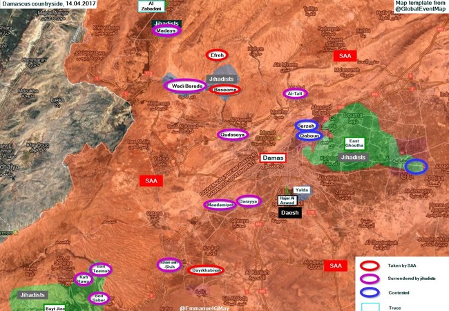 Quân đội Syria tấn công lớn đánh phe thánh chiến cố thủ ngoại ô Damascus Toàn cảnh chiến trường vùng ngoại ô Damascus