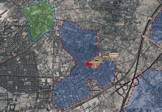 Quân đội Syria tấn công bức hàng phiến quân cố thủ ngoại vi Damascus Khu vực chiến trường Al-Qaboun, Damascus