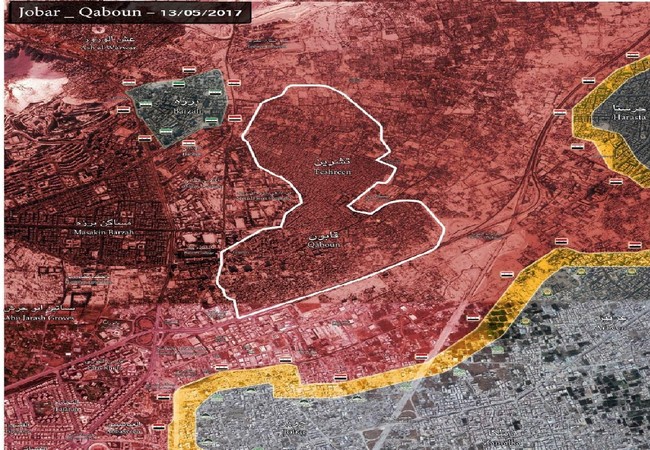 Phiến quân Syria nộp súng đầu hàng, bàn giao quận ngoại vi Damascus (video) Quận Al-Qaboun hoàn toàn giải phóng, quận Bazeh sẽ phải đầu hàng trong những ngày sắp tới
