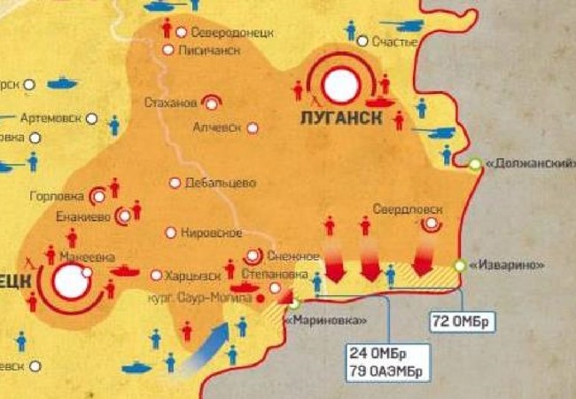 Chiến sự Ukraine: Sai lầm chết người, hơn 4.000 lính Kiev thương vong tại chảo lửa Donesk Bản đồ trận chiến "chảo lửa Izvarino " vùng Donbass