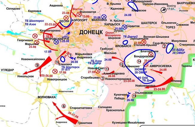Chiếm Donbass bằng vũ lực, Ukraine thí ngàn quân trong chảo lửa Bản đồ "chảo lửa" Ilovaysk trong địa phận Donesk
