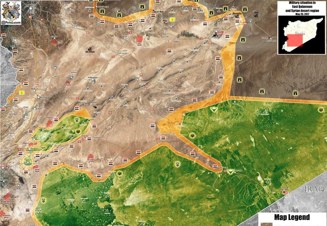 Quân đội Syria chiếm căn cứ quân sự cũ, thu giữ hàng tấn vũ khí của IS (video) Bản đồ chiến sự khu vực phía đông tỉnh Homs và Damascus
