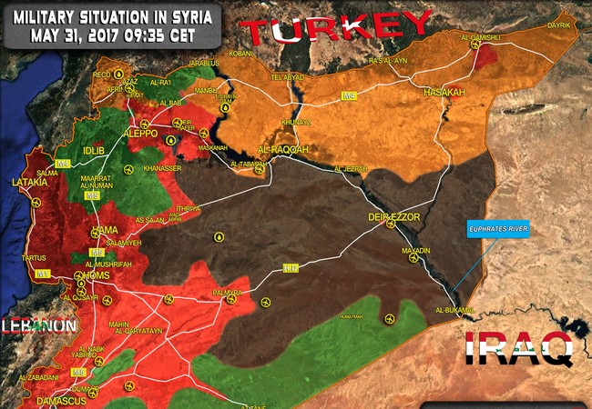 Quân đội Syria giằng co với phiến quân trên sa mạc Homs Bản đồ chiến sự Syria, tính đến ngày 31.05.2017