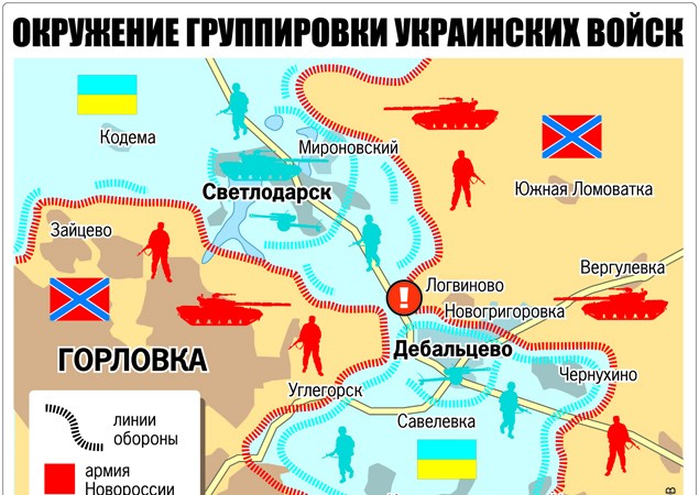 Hàng ngàn lính Ukraine mất mạng trong chảo lửa Debaltsevo, Donbass Sơ đồ chảo lửa Chảo lửa Debaltsevo