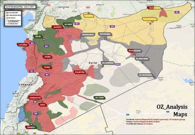 IS sắp sụp đổ, người Kurd cản đường quân đội Syria để lập nhà nước ly khai Bản đồ chiến sự chiến trường Syria tính đến ngày 31.05.2017