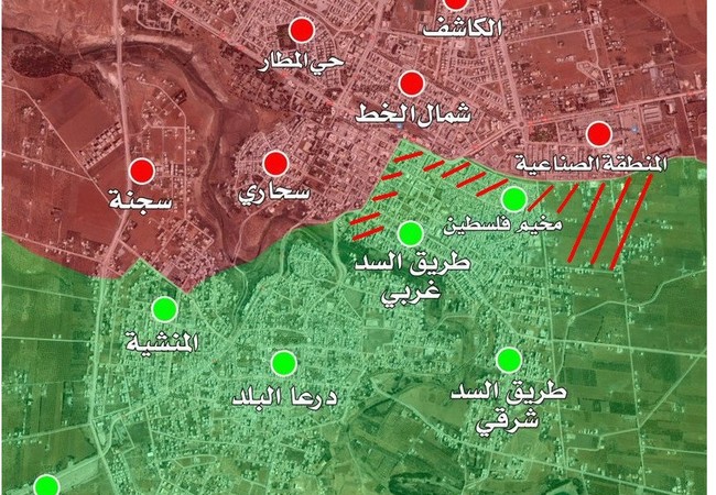 Trực thăng khạc lửa, quân đội Syria tấn công ác liệt phiến quân tại Daraa Các hướng tấn công của quân đội Syria trong thành phố Daraa