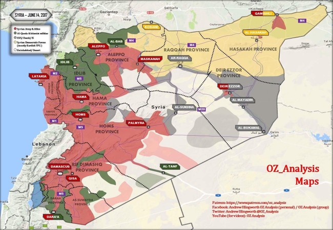 Chiến sự Syria: Quân Assad đánh diệt IS, hướng về giải cứu Deir Ezzor (video) Bản đồ chiến sự Syria tính đến ngày 14.06.2017 theo Al-Masdar News