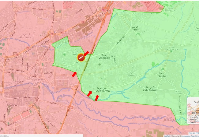 Chiến sự Syria: Quân Assad bẻ gãy phiến quân phản kích ở ngoại vi Damascus Các mũi tiến công của quân đội Syria vào vùng Đông Ghouta và Jobar