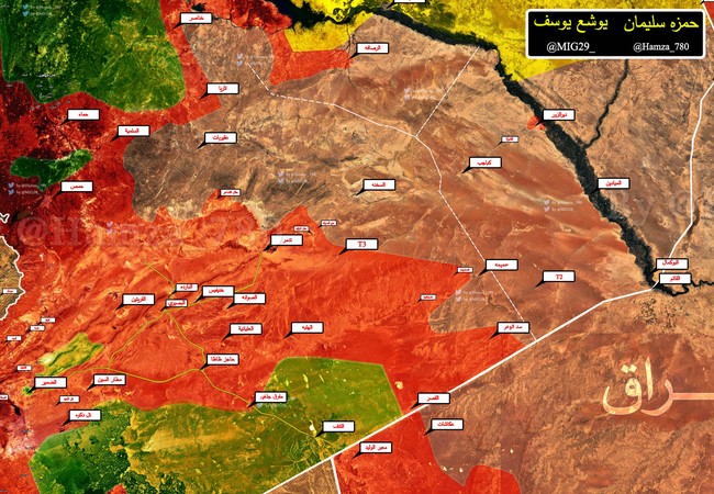 Quân đội Syria đập tan IS, chiếm mỏ khí đốt ở Homs (video) Bản đồ chiến sự tỉnh Homs, khu vực mỏ khí gas Arak trên hướng Deir Ezzor hầu như không phát triển lên được