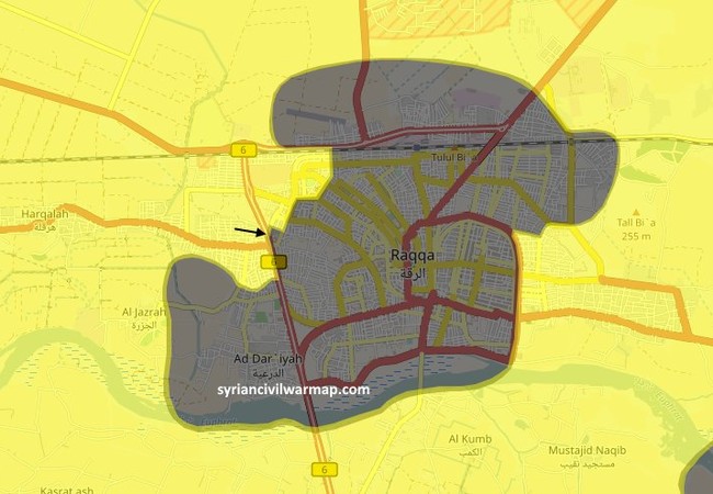 IS đánh bật người Kurd, tái chiếm quận chiến lược tại “thủ đô” Raqqa Bản đồ chiến trường Raqqa ngày 29.06.2017