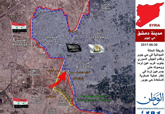 Video chiến sự Syria: Tên lửa TOW Mỹ bắn hạ tăng T-72 ở đông Damascus (video) Chiến tuyến khu vực Jobar -Ayn Tarm, ngoại ô phía đông Damascus