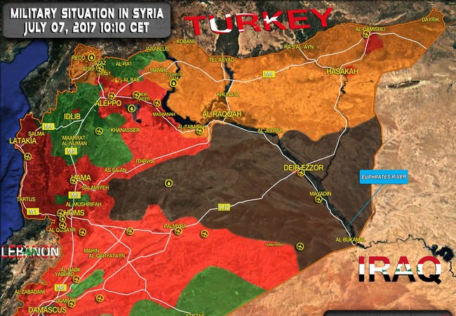 Nga phóng tên lửa chiến lược yểm trợ quân đội Syria tấn công IS Bản đồ tình hình chiến sự Syria, tính đến ngày 07.07.2017