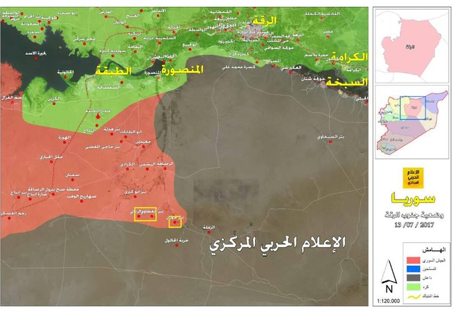 Chiến sự Syria: Hàng ngàn tay súng đến trợ chiến quân Assad (video) Bản đồ phía nam tỉnh Raqqa, lực lượng Tiger và chiến binh các bộ tộc tham gia tấn công tiêu diệt IS