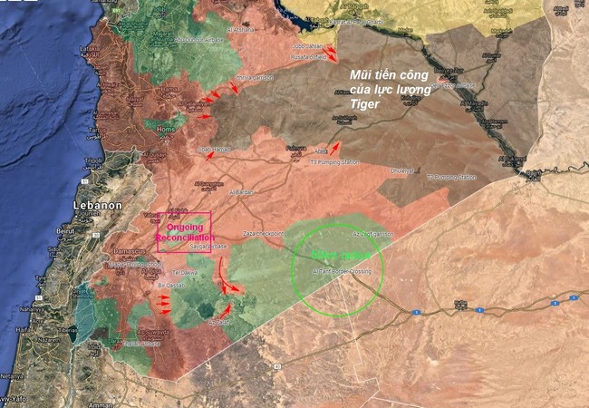 “Hổ Syria” đánh tan IS, tấn công từ Raqqa về Homs Các mũi tiễn công của quân đội Syria trên vùng IS còn tạm chiếm ở tỉnh Raqqa, Hama và Homs