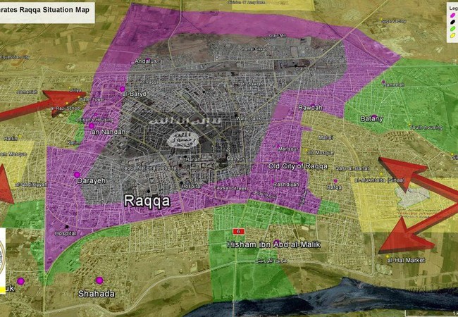Chiến sự Syria: 2.000 phiến quân IS tử chiến tại Raqqa Bản đồ tình hình chiến sự thành phố Raqqa ngày 06.08.2017