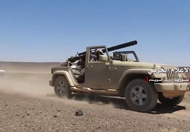 Quân đội Syria đè bẹp phiến quân Mỹ hậu thuẫn, chiếm cao điểm chiến lược (video) Xe cơ giới gắn pháo không giật chống tăng quân đội Syria trên chiến trường tỉnh Sweida