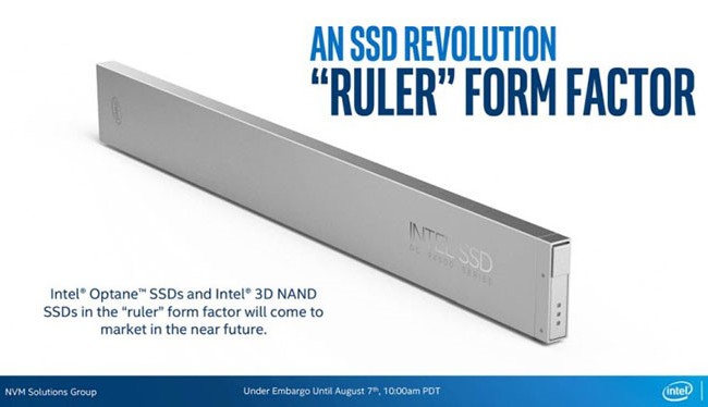 Intel phát triển ổ cứng SSD mới với mật độ lưu trữ siêu khủng Tiêu chuẩn Ruler được thiết kế giúp tối ưu mật độ lưu trữ
ẢNH: INTEL