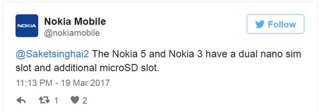 Nokia 3 và Nokia 5 hỗ trợ 2 SIM và khe cắm thẻ nhớ riêng biệt - ảnh 1
