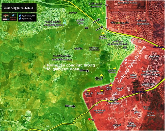 Quân đội Syria dội bão lửa đánh chiếm hành lang phía tây nam thành phố Aleppo(video) - ảnh 1