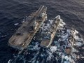 Tàu sân bay HMS Queen Elizabeth và các tàu RFA Tideforce của Anh (giữa), HNLMS Evertsen của Hà Lan trên Biển Đông (Ảnh: Đông Phương).
