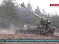 Pháo tự hành 152 mm "Hyacinth-S" pháo kích vào chiến tuyến quân đội Ukraine. Ảnh video TV Zvezda.