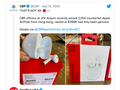 Hình ảnh tai nghe OnePlus Buds đăng trên Twitter của CBP và phản hồi của OnePlus Mỹ.