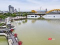 Một góc điểm checkin cầu Rồng và cá chép phun nước ở TP Đà Nẵng