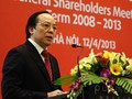 Ông Đỗ Minh Phú phát biểu tại một đại hội cổ đông của TPBank sau khi tái cơ cấu thành công. Ảnh: TPB.