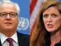 Đại sứ Nga tại Liên Hợp Quốc Vitaly Churkin (trái) và đại sứ Mỹ tại Liên Hợp Quốc Samantha Power. Ảnh: Reuters.