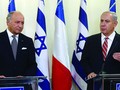 Ngoại trưởng Pháp Laurent Fabius và Thủ tướng Israel Benjamin Netanyahu trong chuyến thăm ngày 21/6.