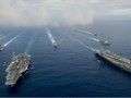 Hạm đội 2 tàu sân bay động cơ hạt nhân USS John C. Stennis và USS Ronald Reagan Hải quân Mỹ trên Biển Đông ngày 18/6/2016. Ảnh: Thời báo Hoàn Cầu, Trung Quốc.