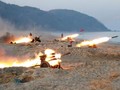 Hiện trường huấn luyện bắn pháo của Triều Tiên. Ảnh: Tân Hoa xã/KCNA