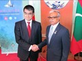 Ngày 6/1/2018, Ngoại trưởng Nhật Bản Taro Kono tiến hành hội đàm với Ngoại trưởng Maldives Mohamed Asim. Ảnh: The Japan Times.