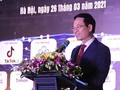 Bộ trưởng Nguyễn Mạnh Hùng phát biểu tại sự kiện. Ảnh Mic.
