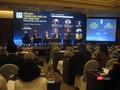 Các diễn giả trong phần giao lưu của Diễn đàn Thương hiệu quốc gia Việt Nam 2023