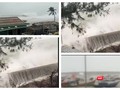 Cột sóng cao gần 10m đập vào đảo Lý Sơn sáng nay 28/10 (Ảnh: Hoà Bình ghép từ video clip)
