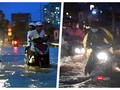 Hiện tượng triều cường dâng cao gây khó khăn cho giao thông TP.HCM vào thời điểm 18 giờ (Ảnh: HB ghép)