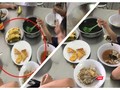 Bữa trưa bán trú của học sinh Trường Tiểu học Trần Thị Bưởi bị phản ứng dữ dội vì quá ít dinh dưỡng và nhiều thực phẩm không đảm bảo an toàn đã được nhập vào bếp ăn (Ảnh: HB ghép)