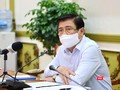 Chủ tịch UBND TP.HCM Nguyễn Thành Phong báo cáo Thủ tướng Chính phủ về những nhiệm vụ trọng tâm thời gian tới và khó khăn vướng mắc phải đối mặt - Ảnh: Huyền Mai