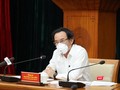 Bí thư Thành ủy TP.HCM Nguyễn Văn Nên chủ trì cuộc họp tại điểm cầu Thành ủy. Ảnh: Khang Minh