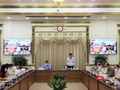 Toàn cảnh cuộc họp UBND TP.HCM họp trực tuyến với lãnh đạo Thành phố Thủ Đức và các quận, huyện chiều 19/10. Ảnh: Linh Nhi