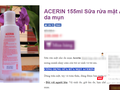 Sữa rửa mặt chuyên dụng Acerin được quảng cáo trên một trang thương mại điện tử.
