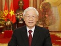 Tổng Bí thư, Chủ tịch nước Nguyễn Phú Trọng đọc Thư chúc Tết.  Ảnh: TTXVN