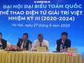Ông Nguyễn Xuân Cường - Phó Chủ tịch Thường trực Hội Truyền thông Số Việt Nam (bên phải) tham gia Đoàn Chủ tịch Đại hội III Hội Thể thao Điện tử Giải trí Việt Nam.