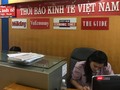 Khu vực lễ tân tại Thời báo Kinh tế Việt Nam, một ngày sau khi quyết định chấm dứt hoạt động có hiệu lực (16/7). 