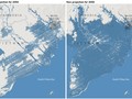 Bức ảnh so sánh tầm ảnh hưởng của nước biển dâng ở miền Nam Việt Nam trong nghiên cứu cũ và nghiên cứu mới (Ảnh: NYTimes)