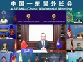 Ngoại trưởng Trung Quốc Vương Nghị phát biểu trong cuộc họp trực tuyến hôm 3/8 (Ảnh: Handout)