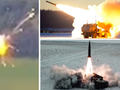 Những hình ảnh vụ nổ từ vụ HIMARS đánh trúng Iskander (trái), hệ thống HIMARS (trên) và hệ thống Iskander đang khai hỏa. Ảnh: MW.